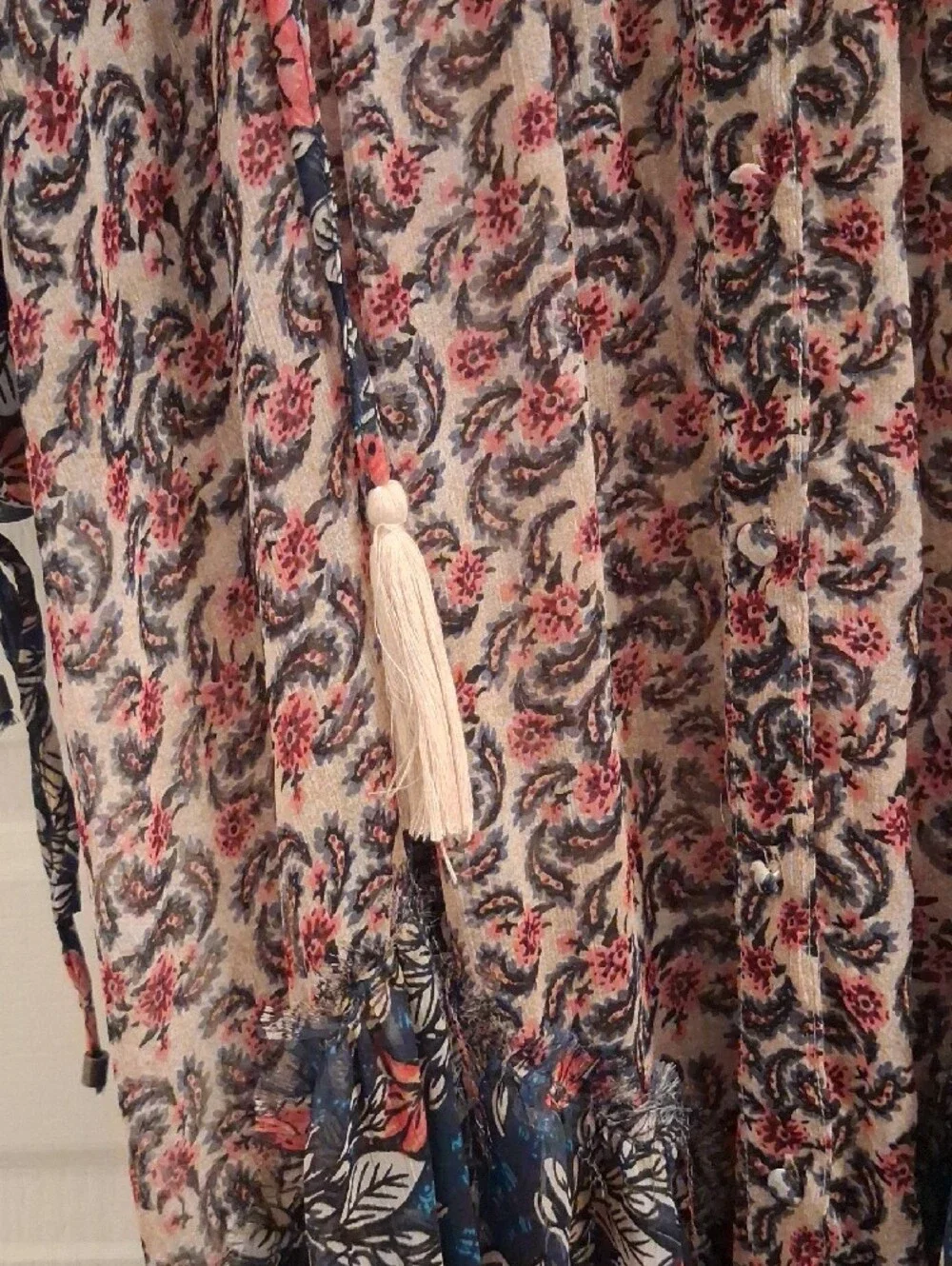 Free People Floral Tiered Maxi Dress in Navy, Beige and Rose - Picture 2 of 11